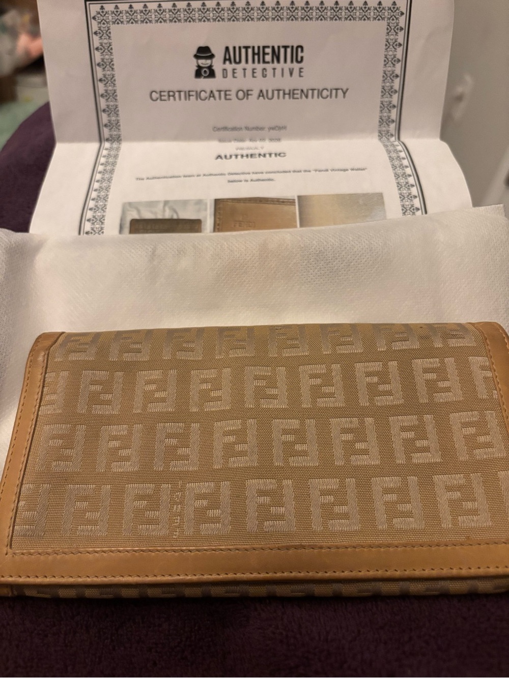 Fendi Beige FF Jacquard Continental Wallet with Tan Trim